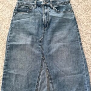 joes jeans blue denim midi raw hem slit skirt sz 26 cowgirl western boho chic